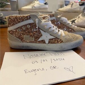 Golden Goose Glitter High-Top Sneakers - Gold and White
